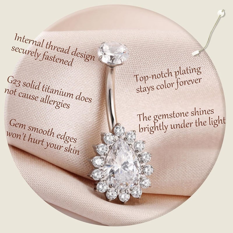 AROWRO Store Gold Belly Button Ring G23 Titanium Hypoallergenic 14G belly ring for Women Men Teardrop Navel Piercing Jewelry 10mm Barbell With Cubic Zircon - Image 2